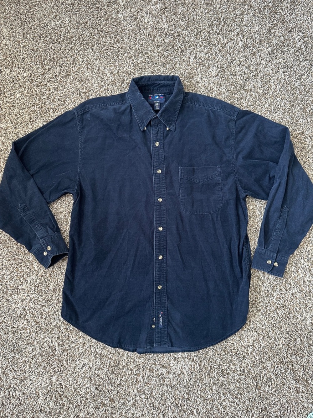 Classic Men's Navy Button-Down Corduroy 100% Cotton Port Authority Shirt (Large)